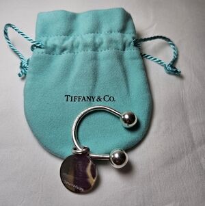 Tiffany & Co. Silver Round Tag Key Ring With Pouch